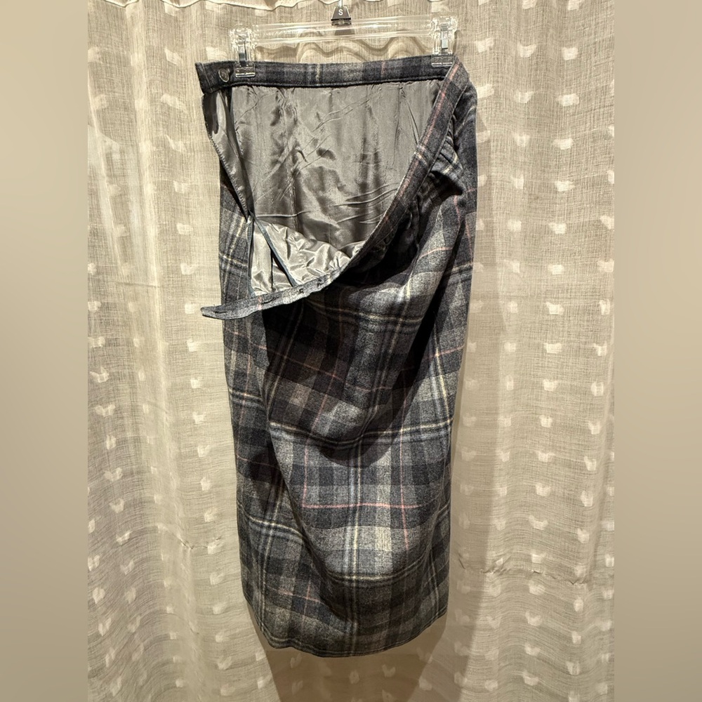 Vintage Skirt Size 8 W28 Gray Pink Yellow Blue Plaid Wool Pleated Lined Preppy - Picture 3 of 4
